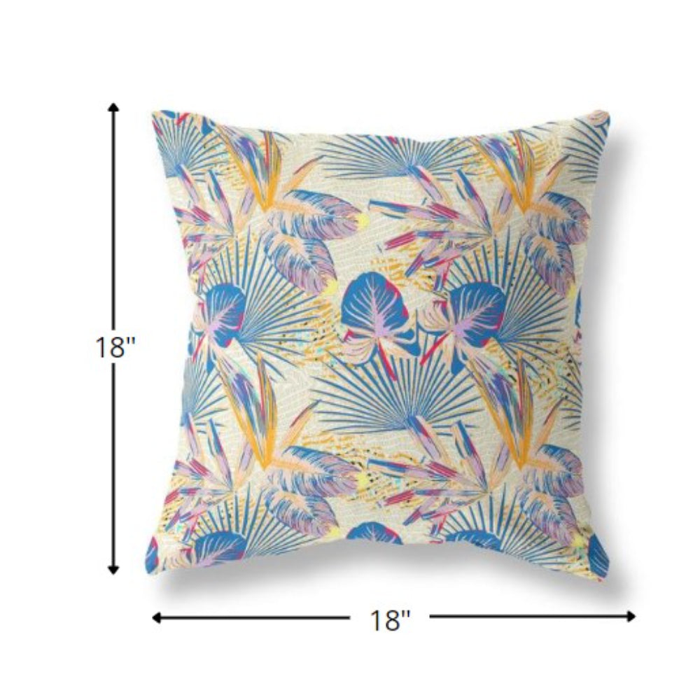 18” Blue Cream Tropical Indoor Outdoor Throw Pillow