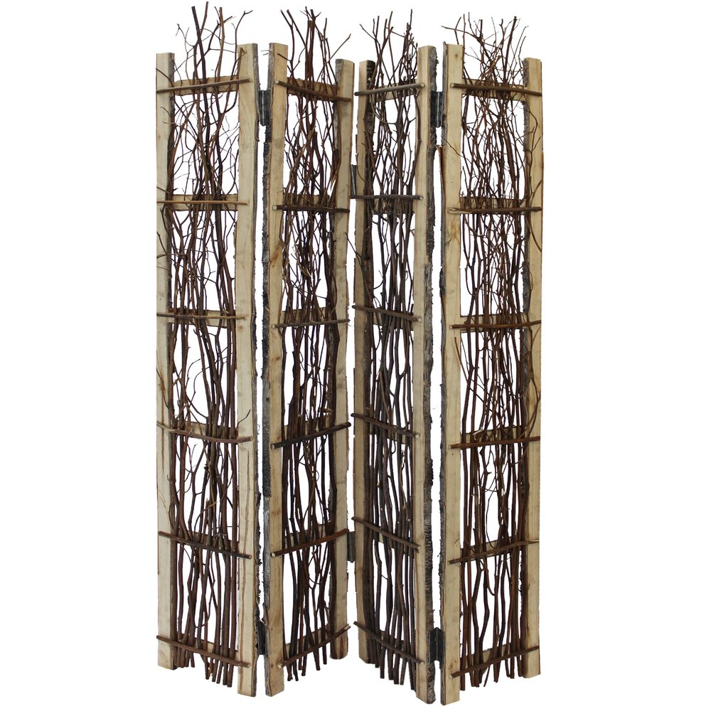 64" Brown Solid Wood Folding Four Panel Screen Room Divider