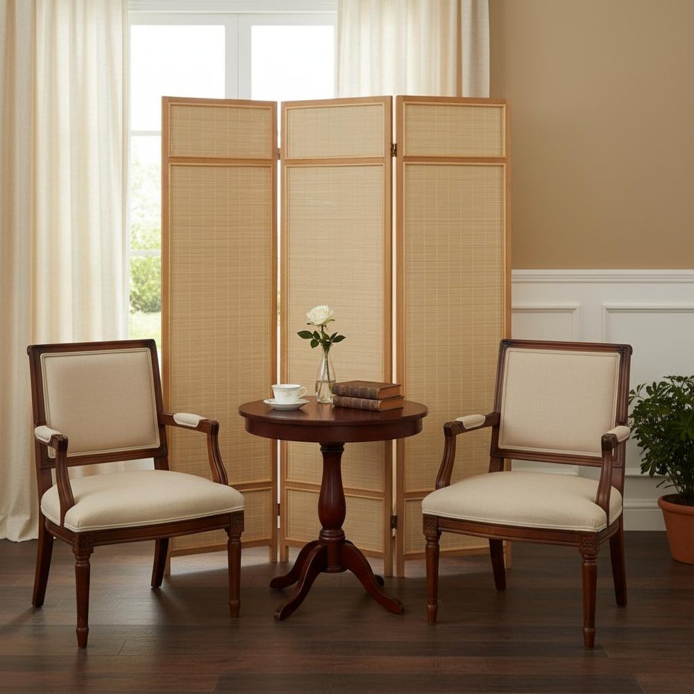 Natural Brown Bamboo Three Panel Room Divider Screen