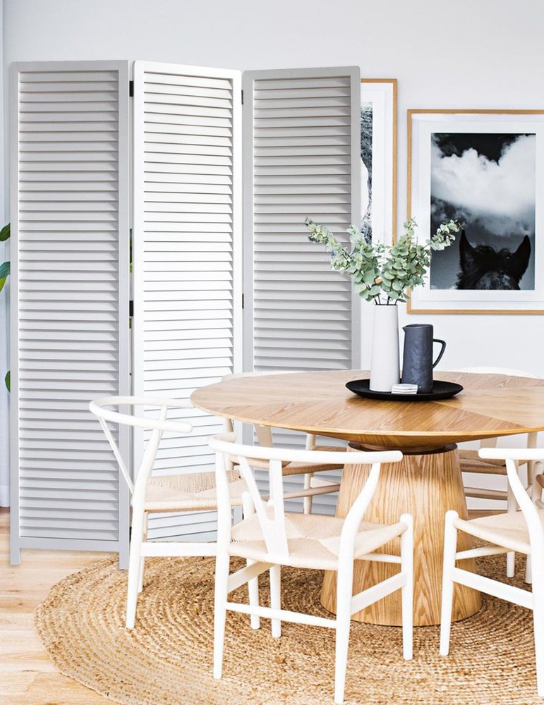 67" White Solid Wood Folding Three Panel Screen Room Divider