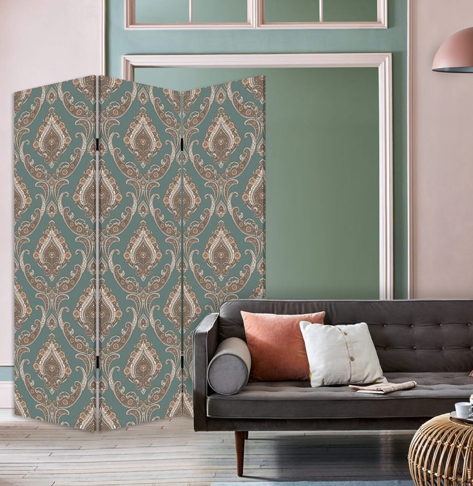 72" Green Folding Three Panel Screen Room Divider