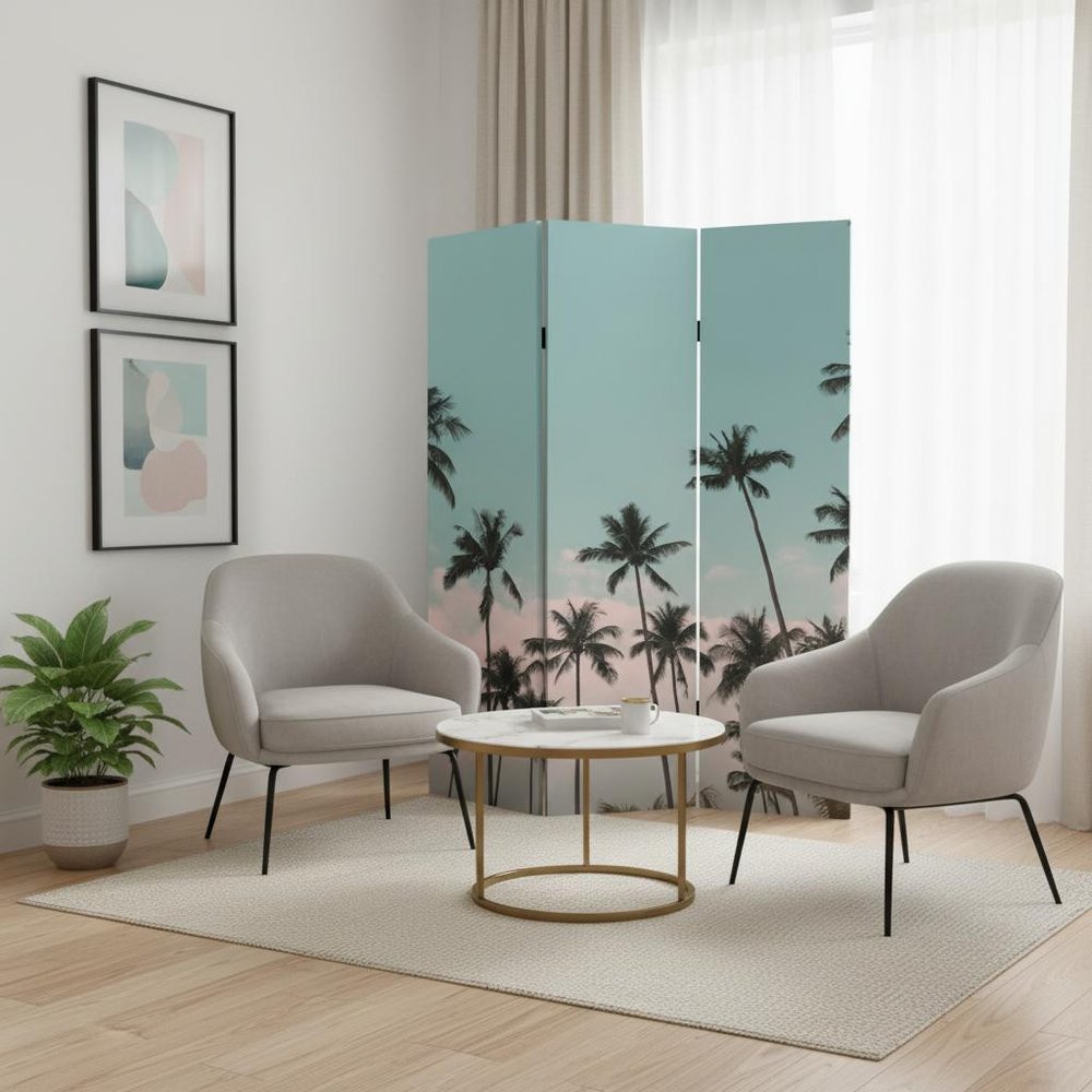 72" Light Green Folding Three Panel Screen Room Divider