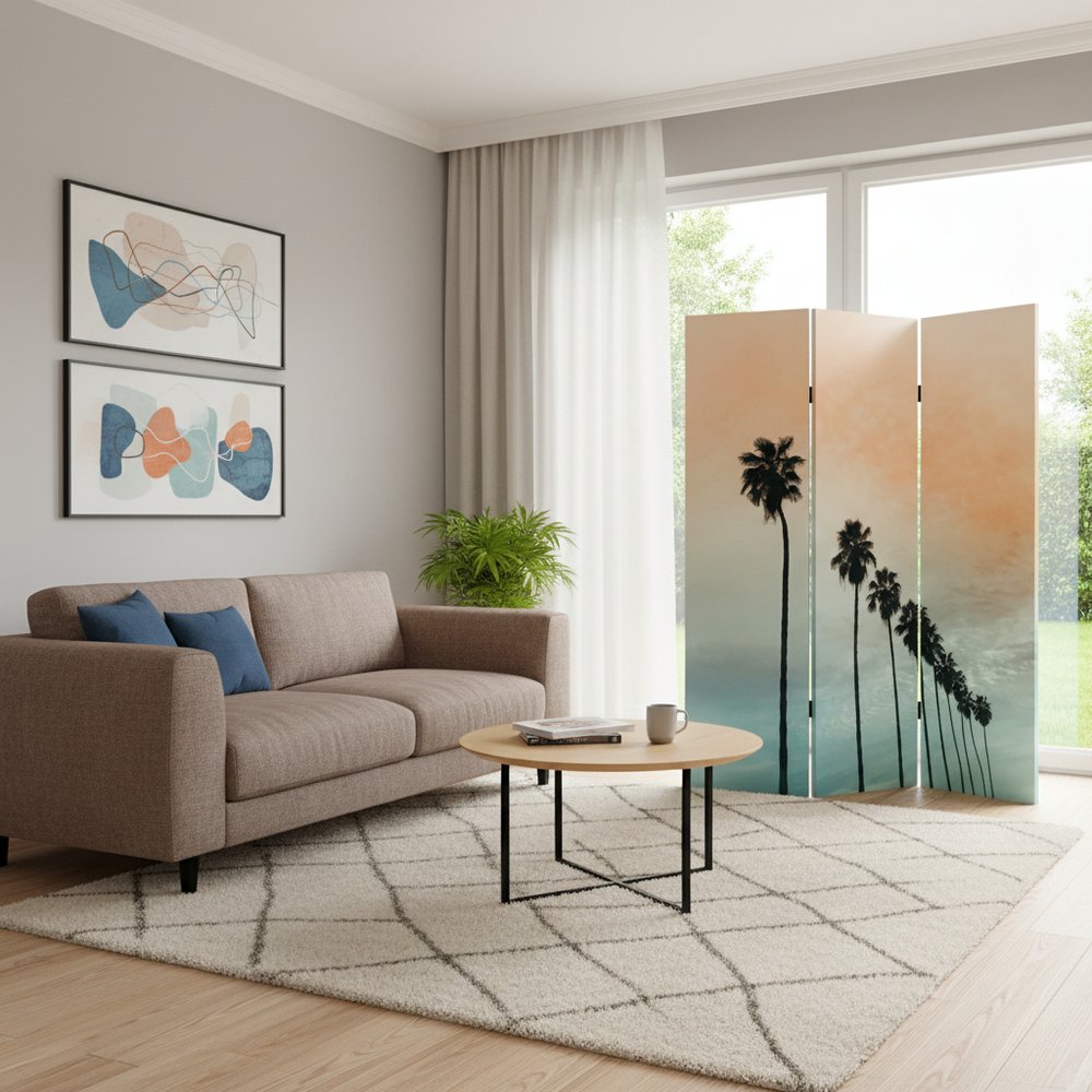 Tropical Palm Trees Room Three Panel Divider Screen