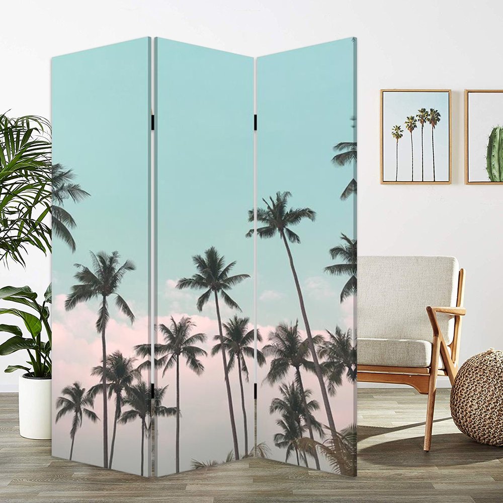 72" Light Green Folding Three Panel Screen Room Divider