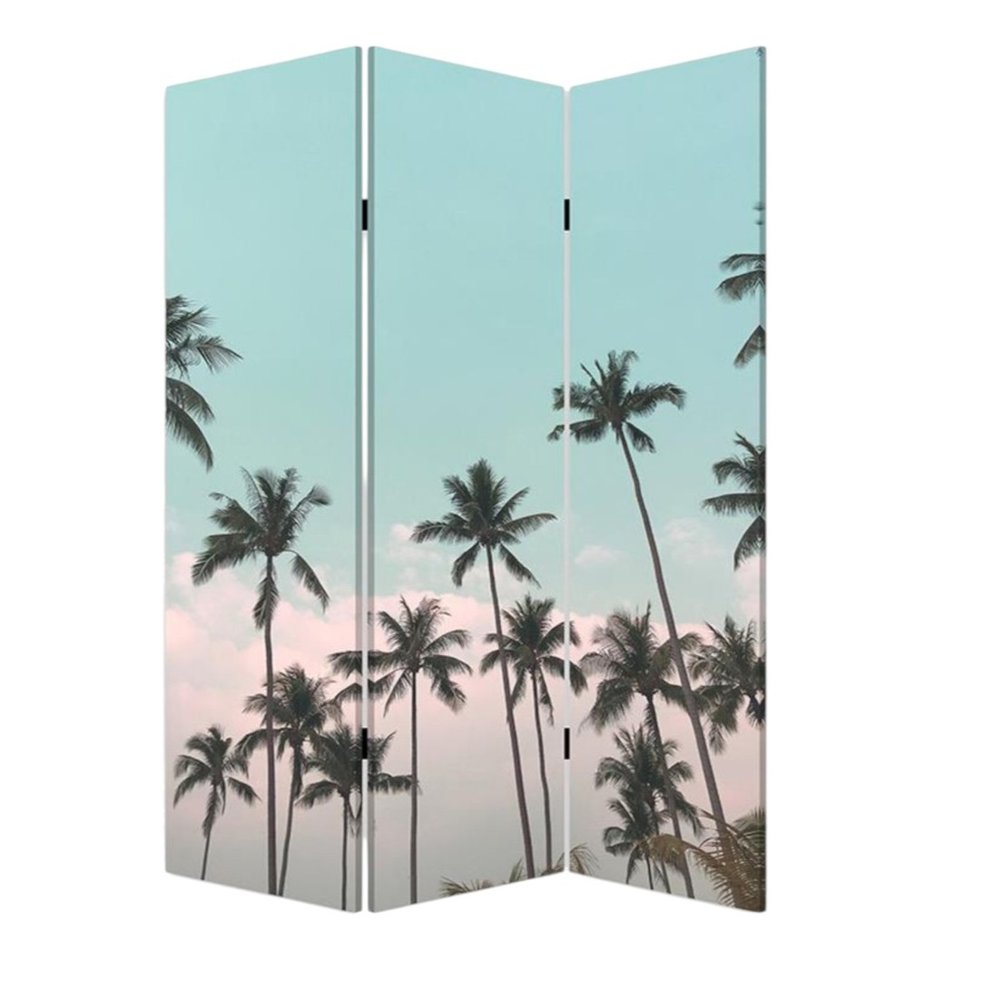 72" Light Green Folding Three Panel Screen Room Divider