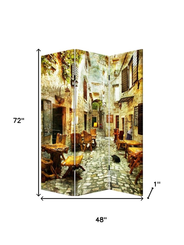 72" Brown Folding Three Panel Screen Room Divider