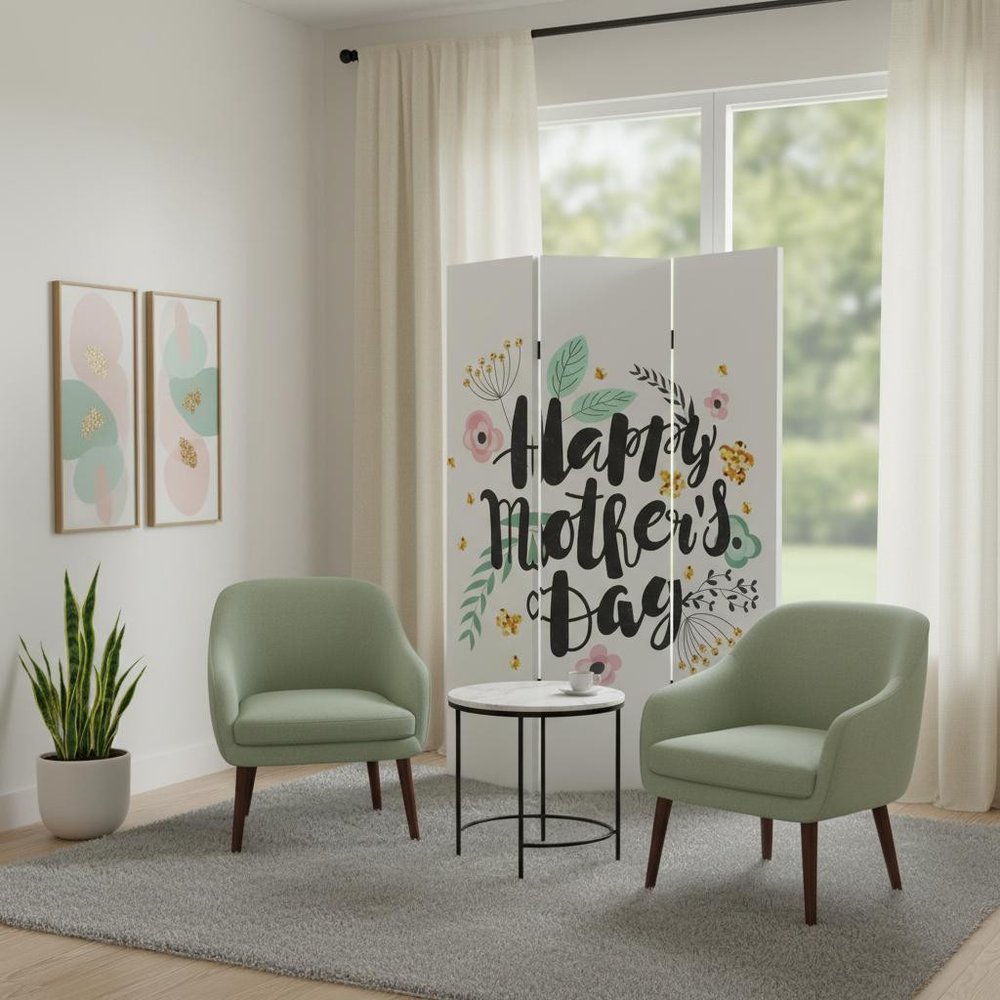 72" White Folding Three Panel Screen Room Divider