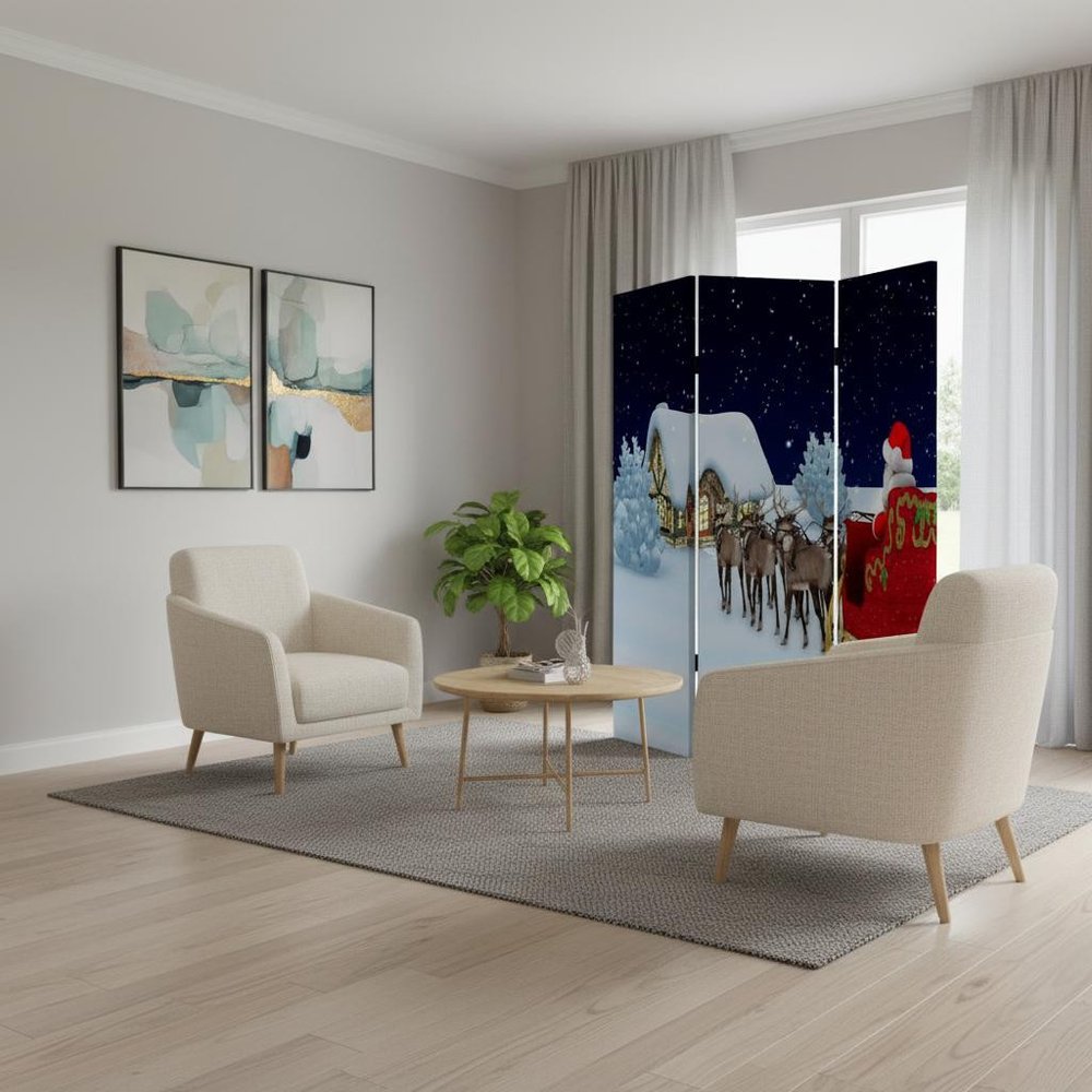 Festive Merry Christmas Three Panel Room Divider Screen