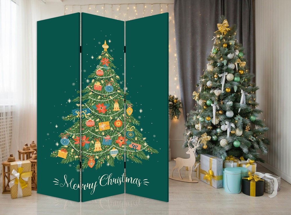 72" Green Folding Three Panel Screen Room Divider