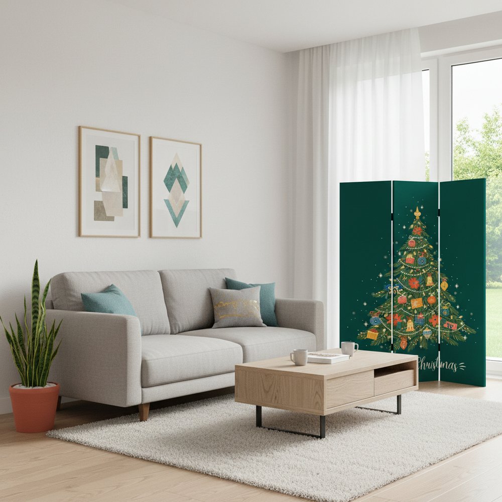 72" Green Folding Three Panel Screen Room Divider