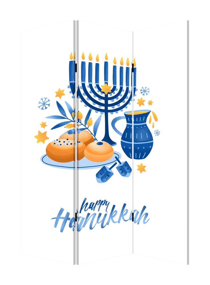 Celebratory Hanukkah Three Panel Room Divider Screen