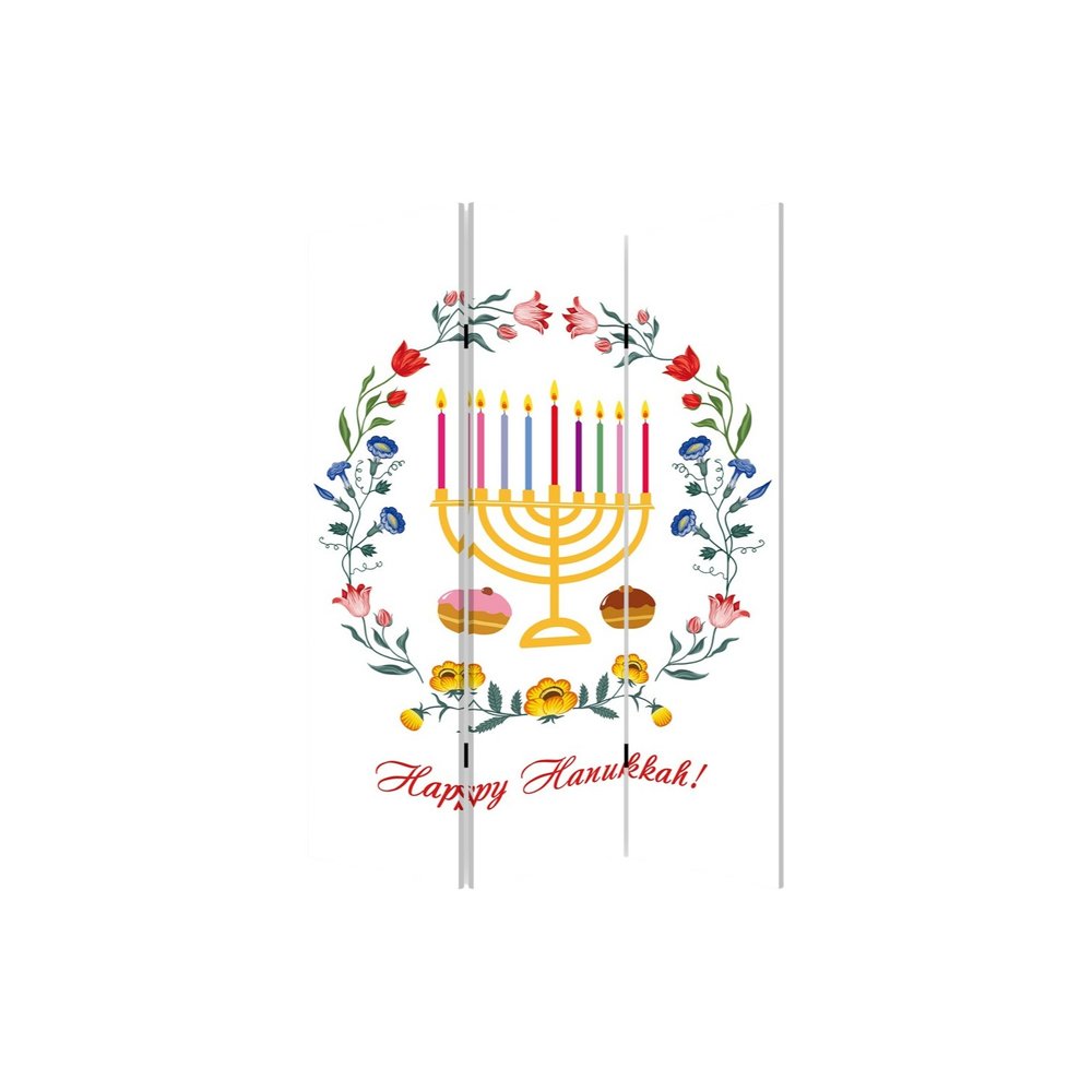 Celebratory Hanukkah Three Panel Room Divider Screen