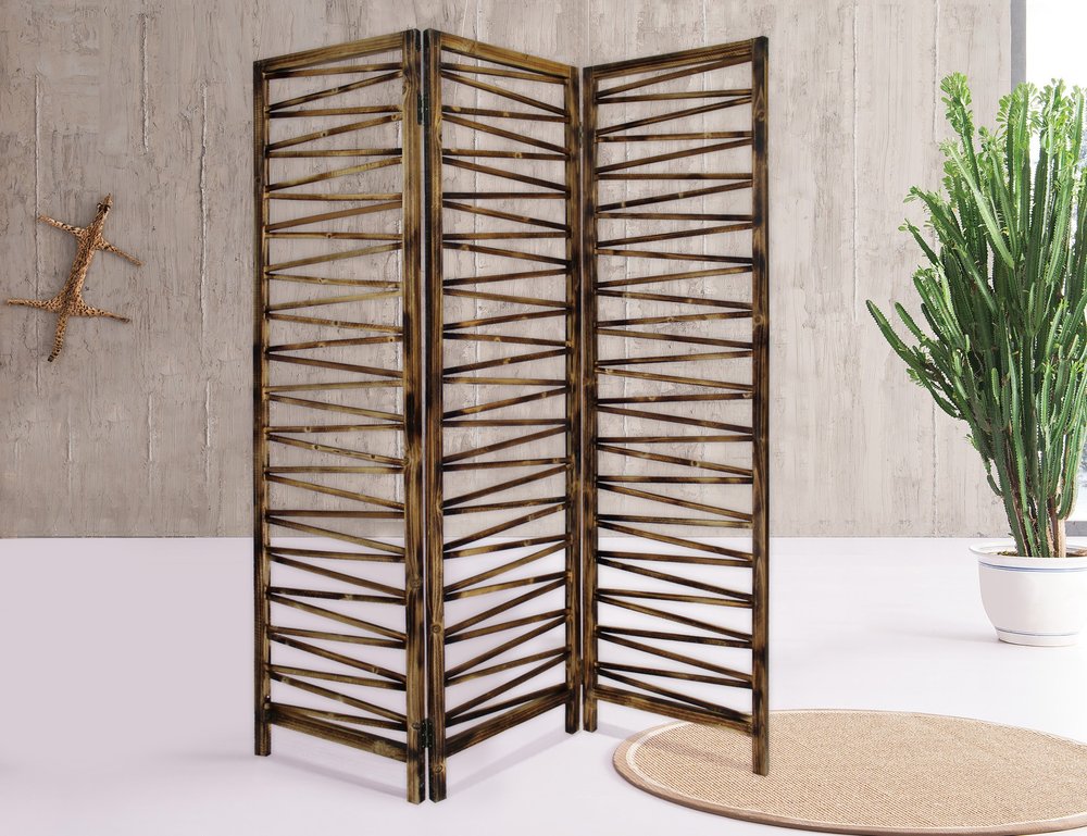 72" Brown Folding Three Panel Screen Room Divider