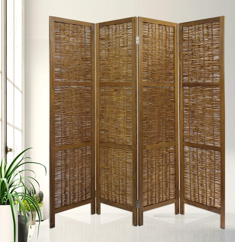 67" Brown Folding Four Panel Screen Room Divider