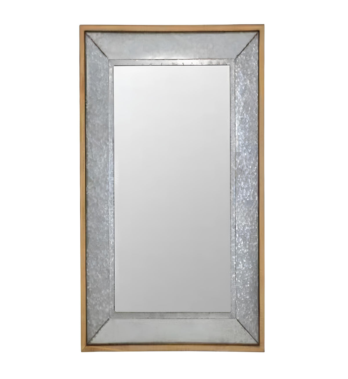 84" Gray And Brown Galvanized Metal and Wood Framed Leaning Accent Mirror