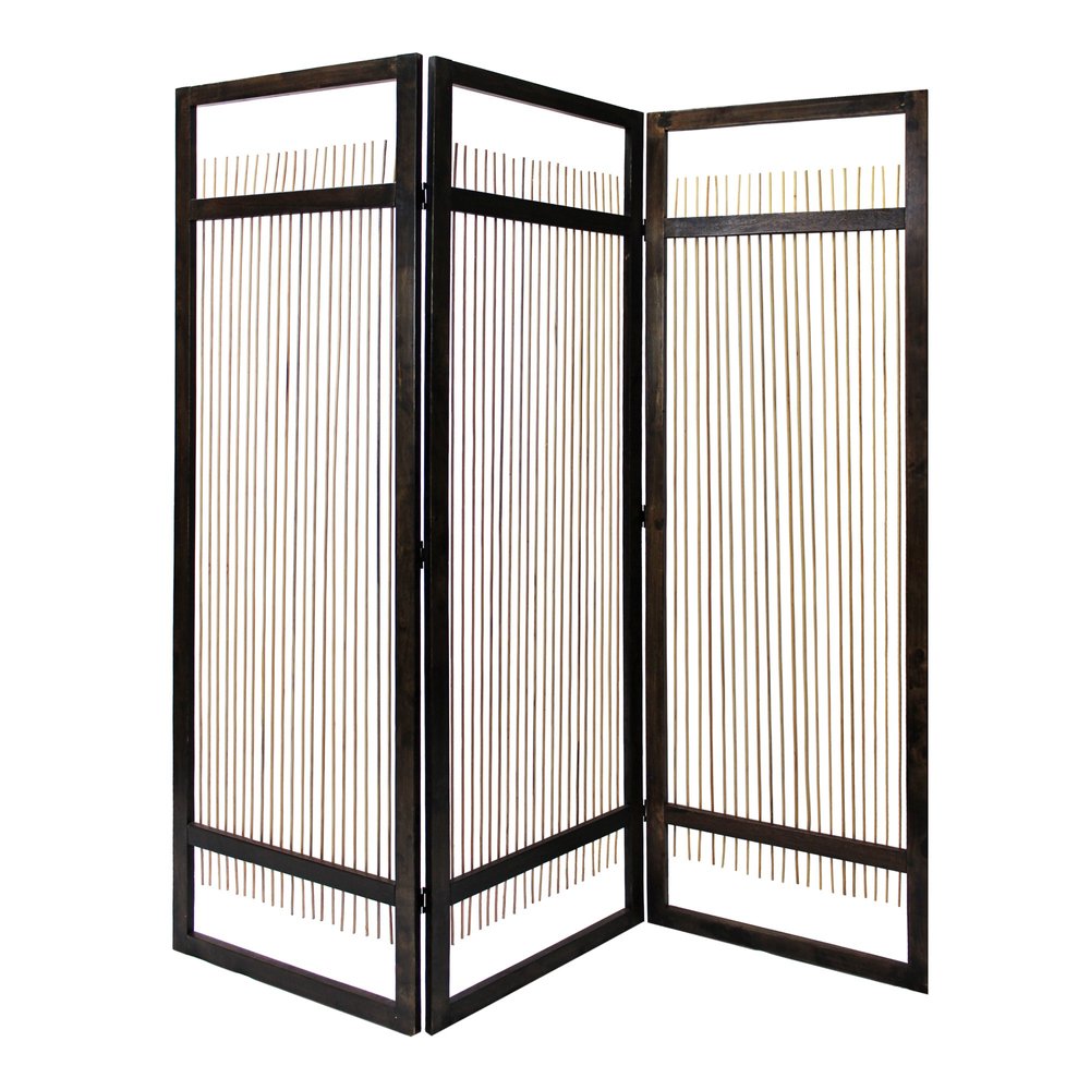72" Brown Folding Three Panel Screen Room Divider