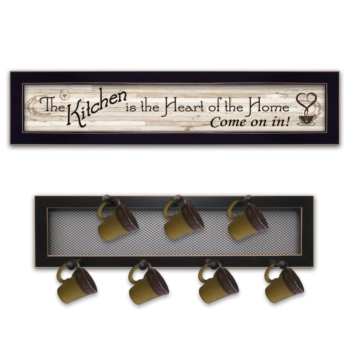 Set Of Two The Kitchen with Seven Peg Mug Rack Black Framed Wall Art
