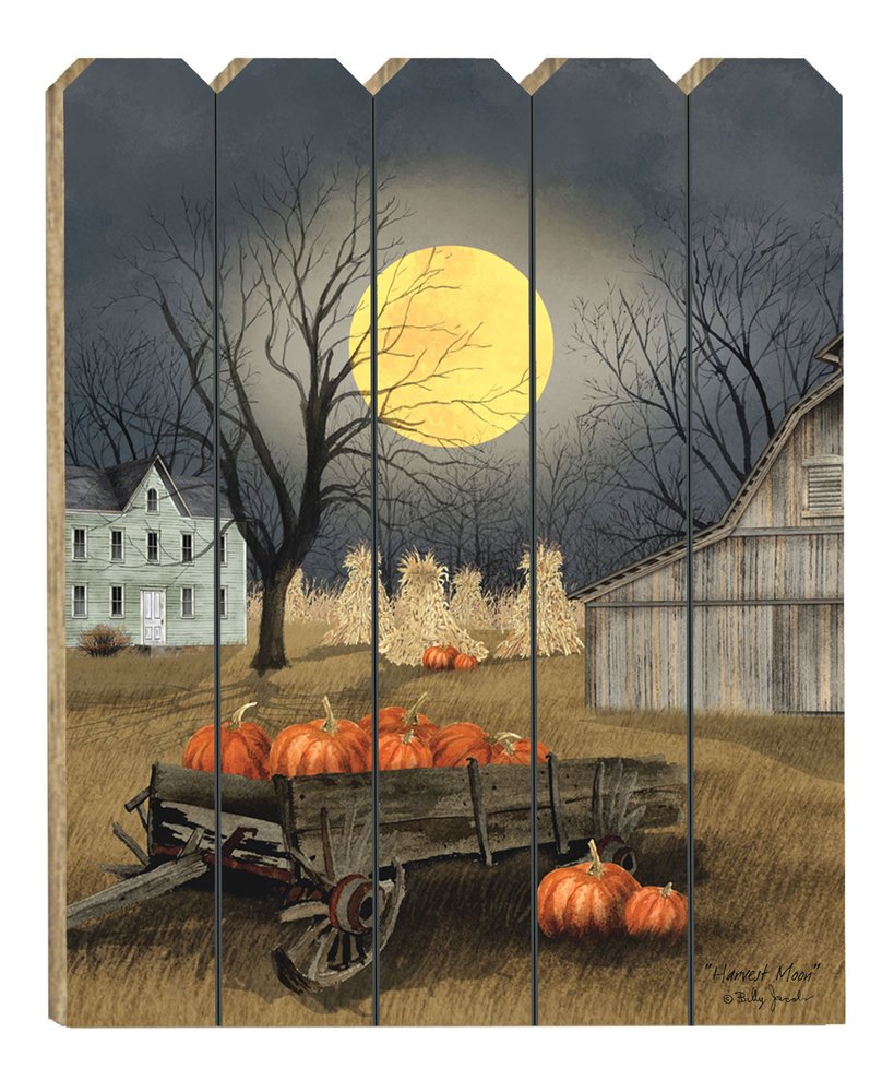 20" X 15" Black And Orange Wood Plank Autumn Harvest Moon Hanging Dimensional Sculpture