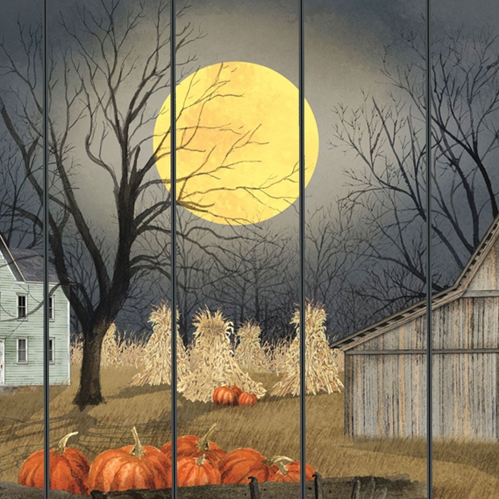 20" X 15" Black And Orange Wood Plank Autumn Harvest Moon Hanging Dimensional Sculpture