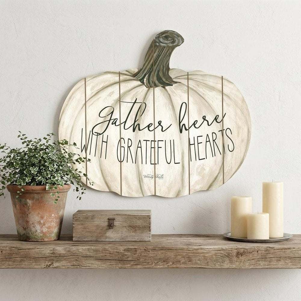 Gather Here With Grateful Hearts 15" X 17" Cream Hanging Dimensional Sculpture
