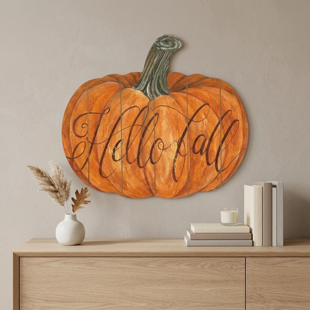 15" X 17" Orange And Brown Pumpkin Hello Fall Hanging Dimensional Sculpture