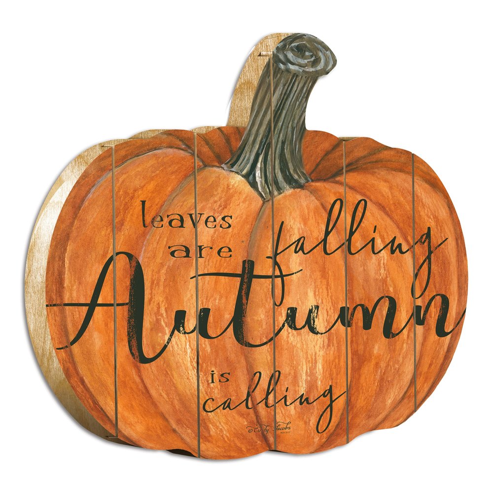 15" X 17" Orange And Black Wood Leaves Are Falling Autumn Is Calling Pumpkin Hanging Dimensional Sculpture