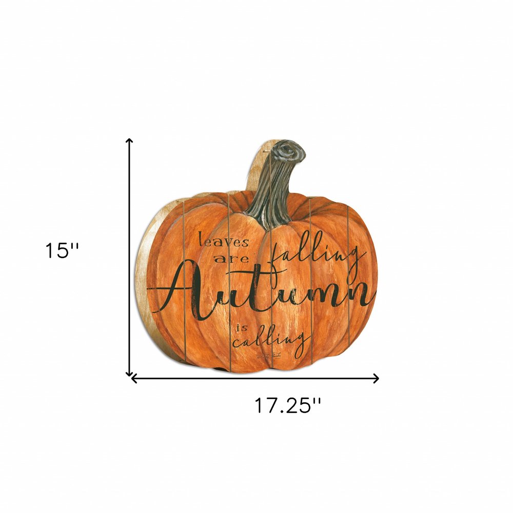 15" X 17" Orange And Black Wood Leaves Are Falling Autumn Is Calling Pumpkin Hanging Dimensional Sculpture