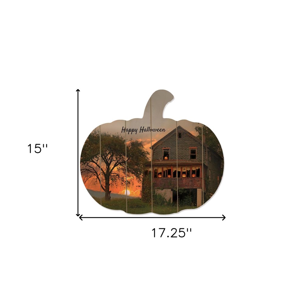 15" X 17" Black And Orange Wood Happy Halloween Pumpkin Hanging Dimensional Sculpture