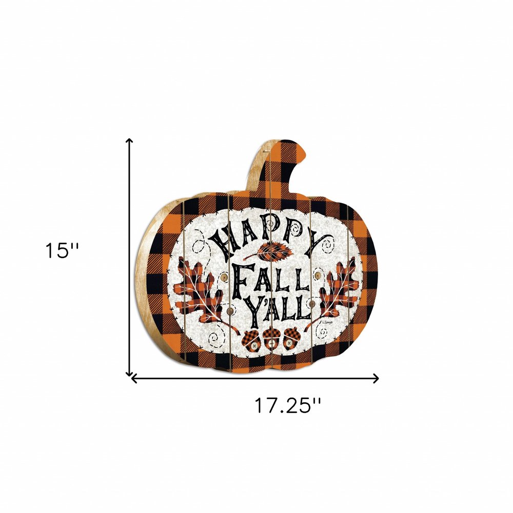 15" X 17" Black And Orange Wood Happy Fall Yall Pumpkin Hanging Dimensional Sculpture