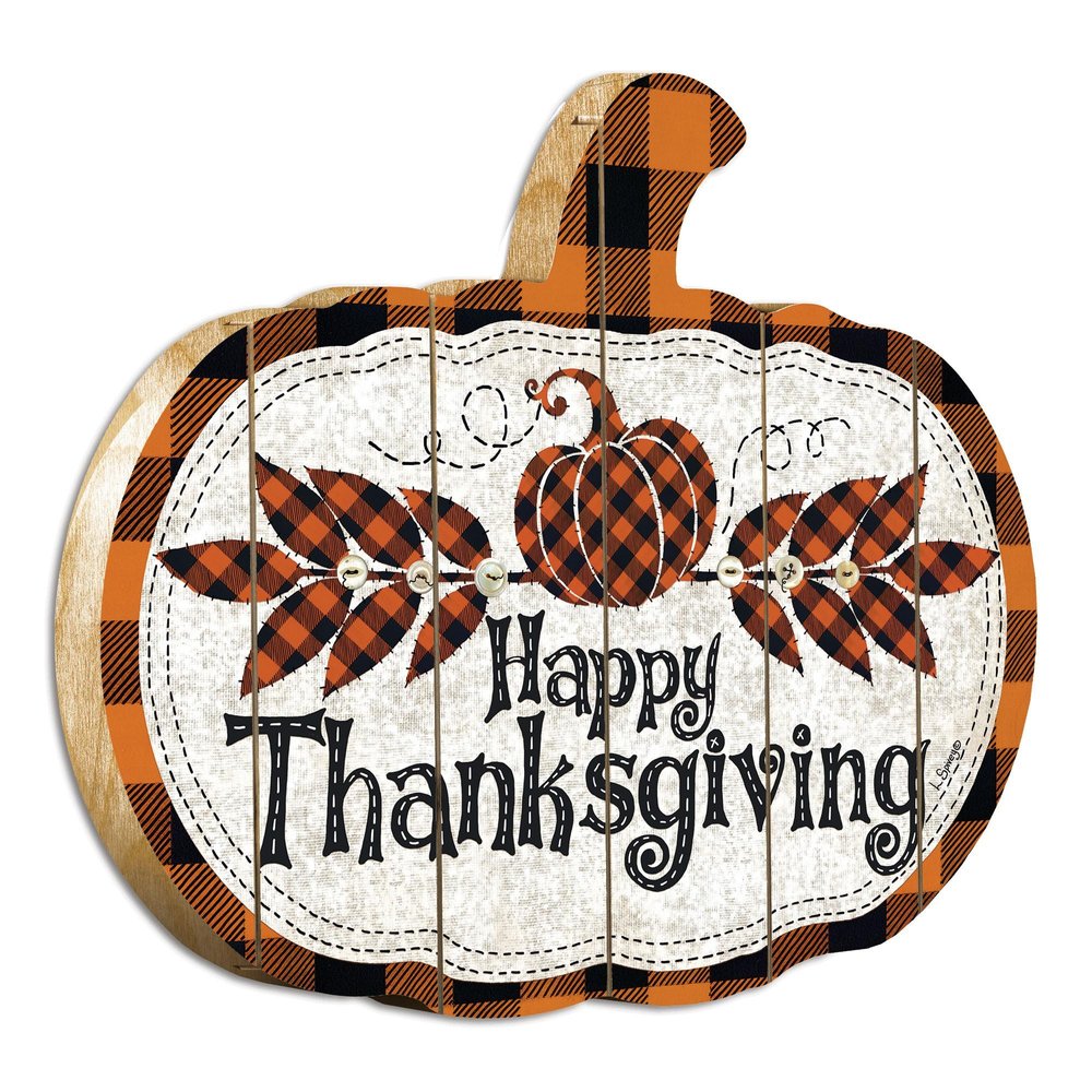 15" X 17" Black And Orange Wood Happy Thanksgiving Pumpkin Hanging Dimensional Sculpture