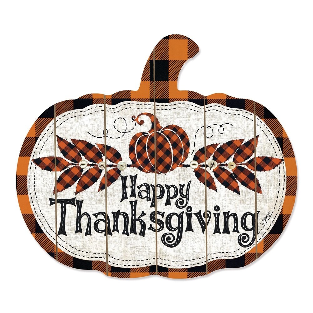15" X 17" Black And Orange Wood Happy Thanksgiving Pumpkin Hanging Dimensional Sculpture