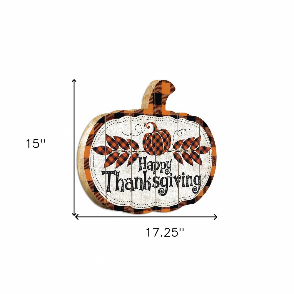 15" X 17" Black And Orange Wood Happy Thanksgiving Pumpkin Hanging Dimensional Sculpture