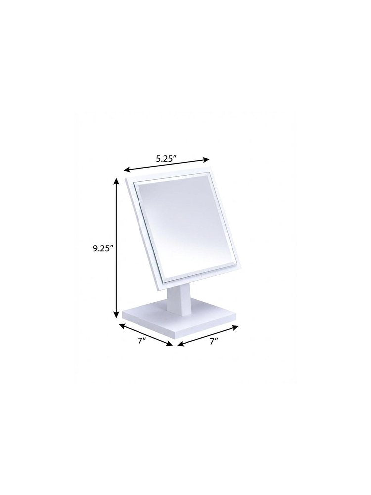 9" White Wood Square Freestanding Framed Makeup Shaving Tabletop Mirror