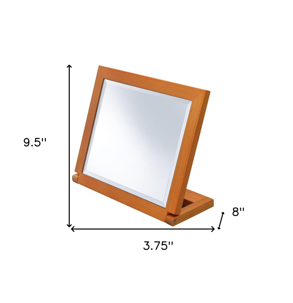 8" Brown Wood Framed Freestanding Makeup Shaving Tabletop Mirror