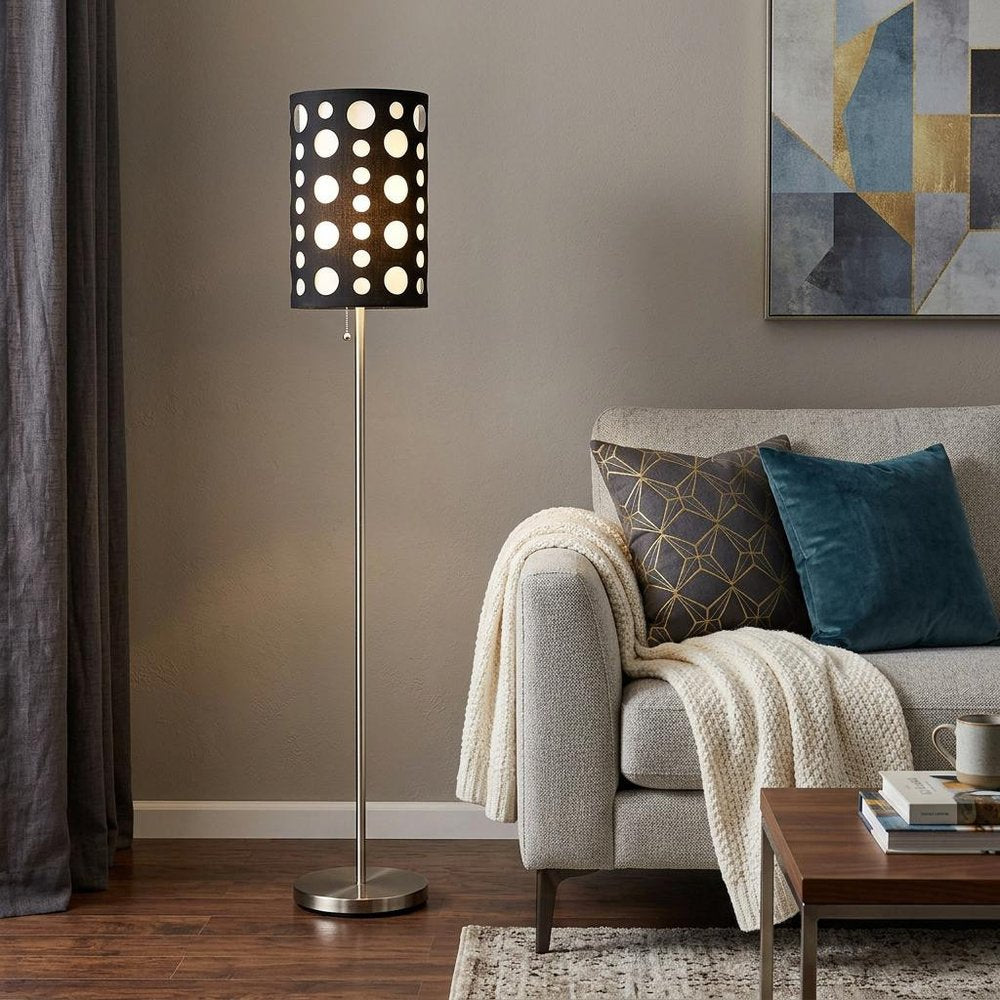 66" Steel Novelty Floor Lamp With Black And White Drum Shade