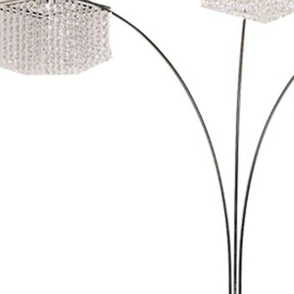 84" Silver Metal Three Light Arched Floor Lamp With Clear Crystal Square Shade