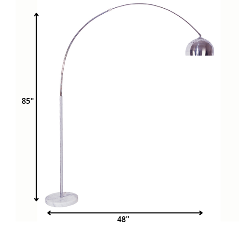 85" White Metal Arched Floor Lamp With Silver Metal Dome Shade