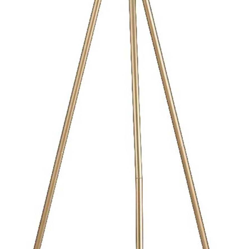 65" Gold And White Tripod Floor Lamp With White Fabric Drum Shade