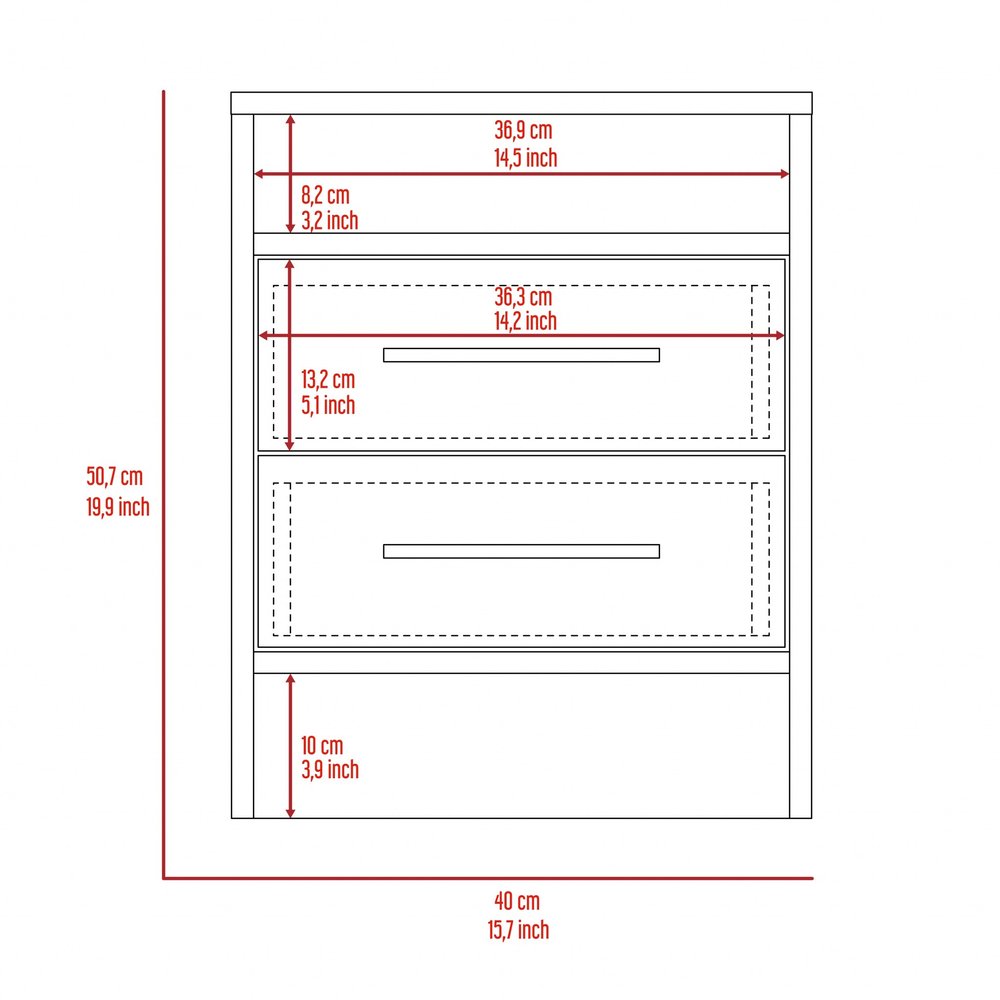 20" Light Gray Wood Two Drawer Nightstand