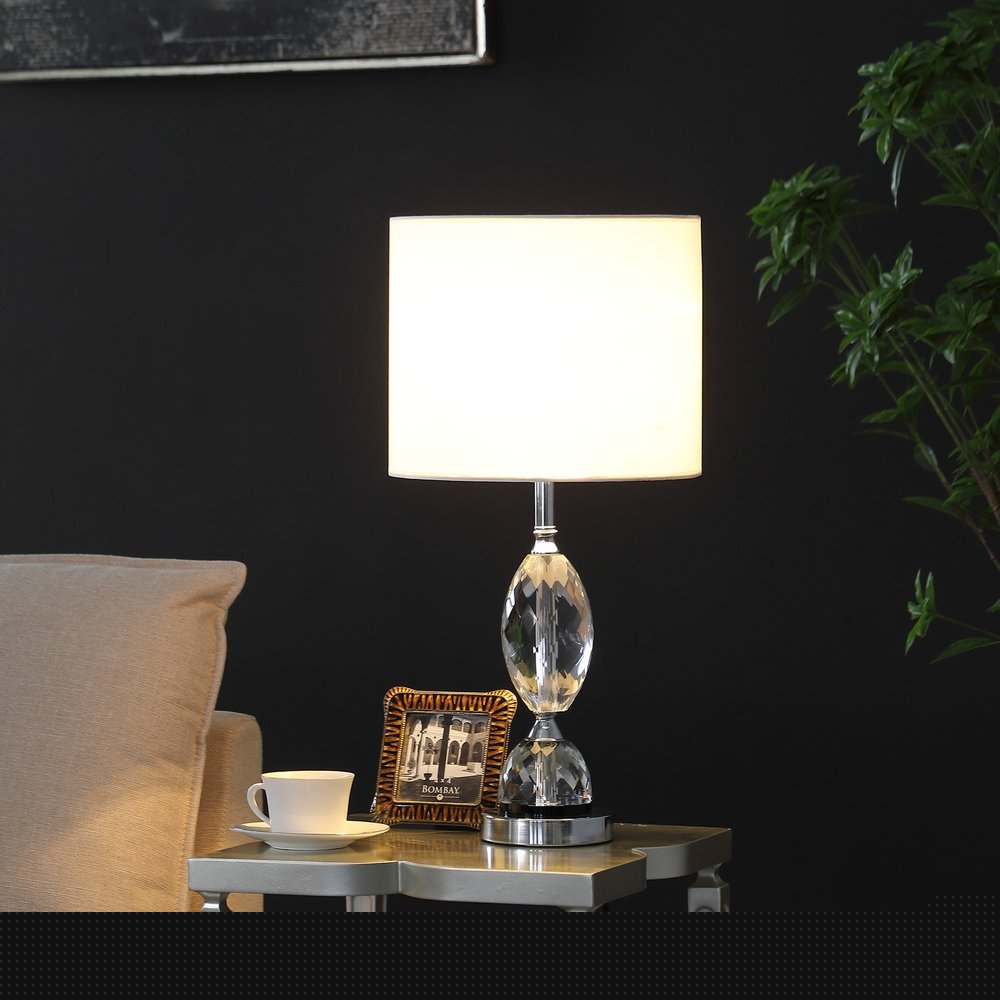 24" Silver Crystal Standard Table Lamp With White Shade