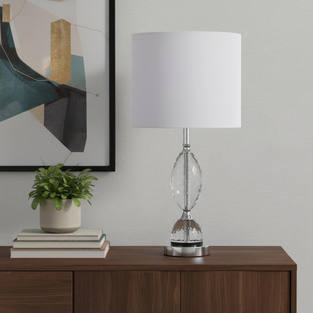 24" Silver Crystal Standard Table Lamp With White Shade