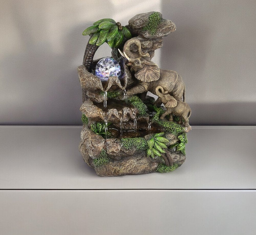 11" Gray Polyresin Elephant Tabletop Fountain with Light