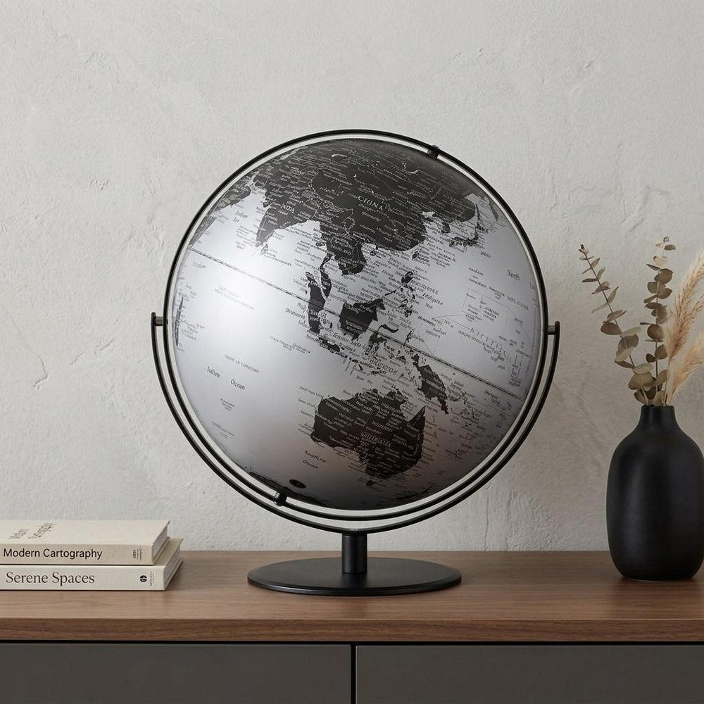 21" Black And Silver Modern Polyresin Globe