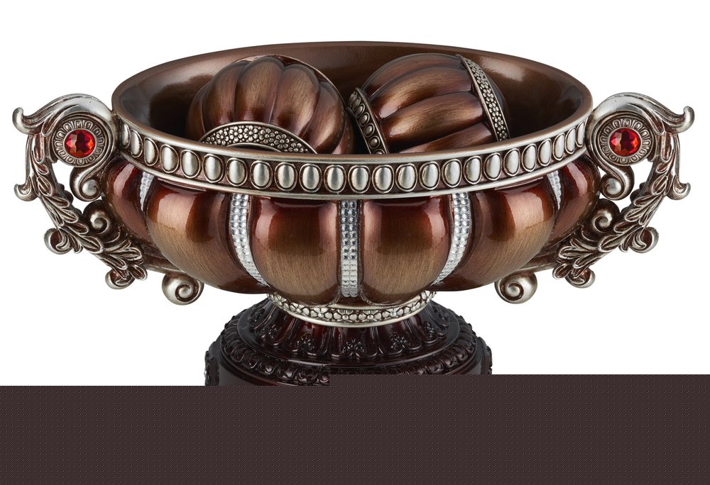 9" Reddish Bronze And Silver Polyresin Decorative Bowl With Orbs