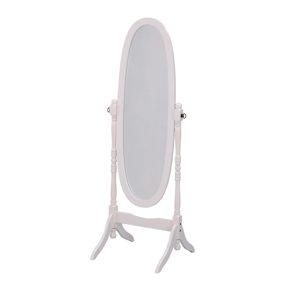 60" White Oval Wood Framed Freestanding Cheval Mirror
