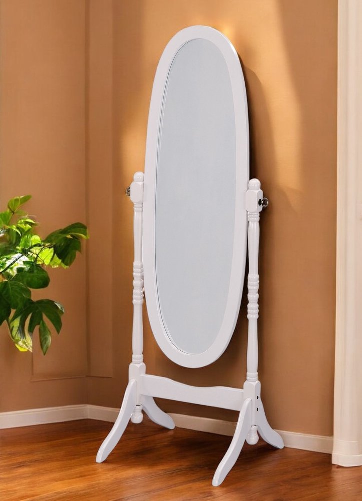 59" Natural Wood Oval Freestanding Tilting Framed Cheval Mirror