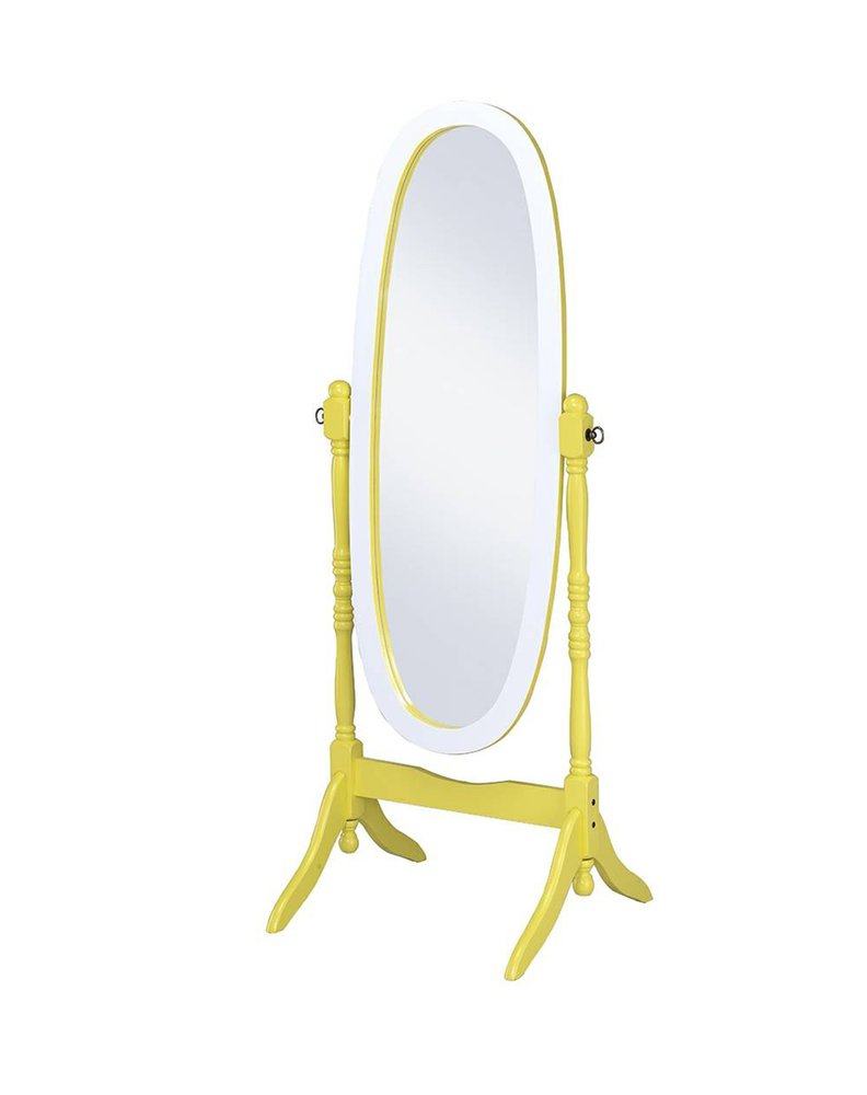 59" Purple And White Wood Freestanding Oval Framed Cheval Mirror
