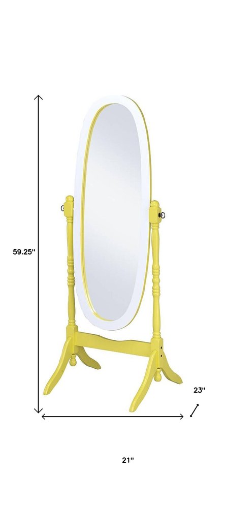 59" Purple And White Wood Freestanding Oval Framed Cheval Mirror