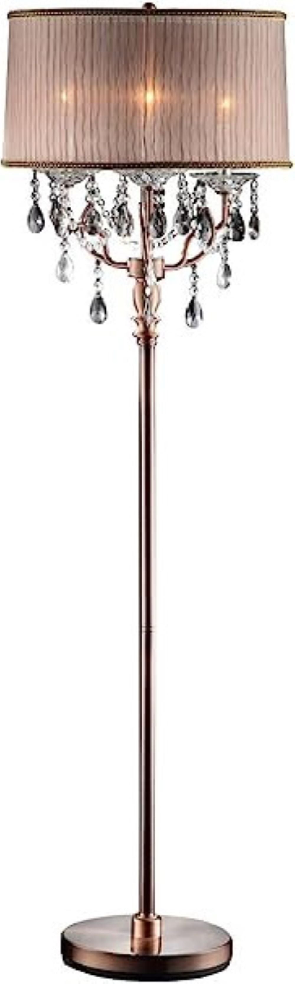 62" Silver Three Light Candelabra Floor Lamp With Pink Fabric Drum Shade