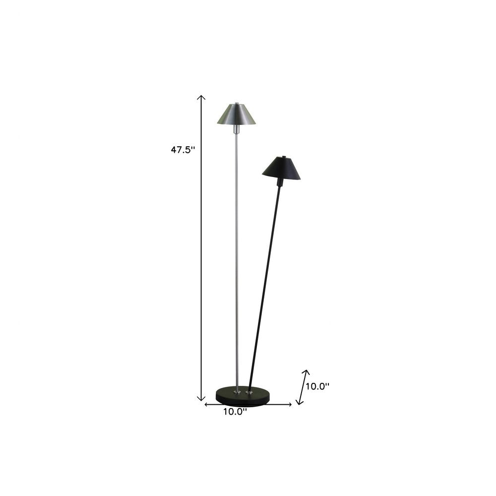 48" Black And Silver Two Light LED Novelty Floor Lamp With Black And Silver Metal Empire Shade